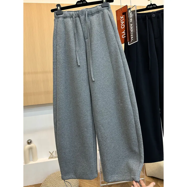 大码女装胖mm240斤时尚百搭加绒加厚卫裤女松紧高腰显瘦弯刀裤子