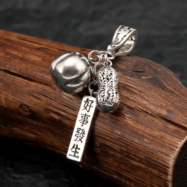 吊坠925银 纯银吉言好柿花生好事发生吊坠万能扣活扣中国风银配饰