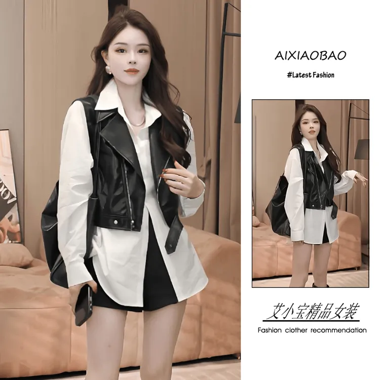 入秋季2025年新款女装韩系穿搭御姐风气质百搭衬衫马甲短裤三件套