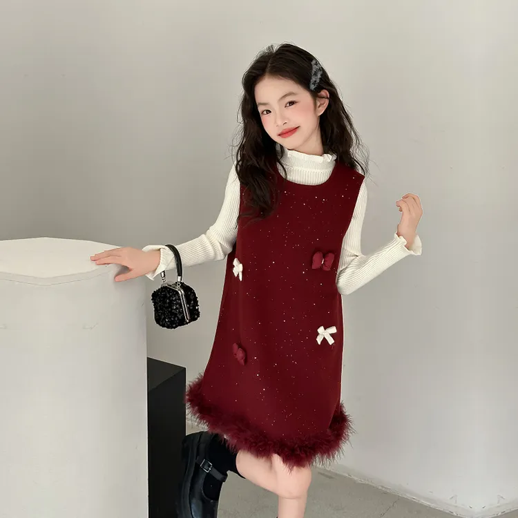 公主风女童加厚秋冬时尚秋冬款毛衣裙卡通动漫裙子年货套装2025冬