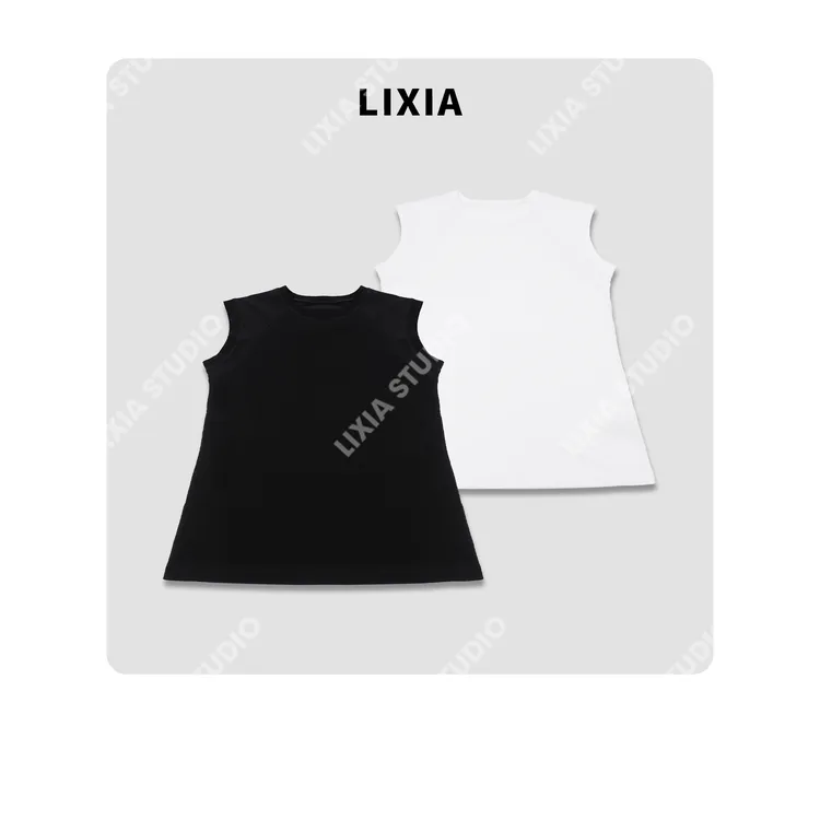 LIXIA【边界】圆领纯棉轻奢感简约黑白纯色背心吊带-D8793