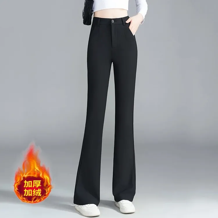 2025秋冬新款休闲加绒微喇裤高弹喇叭西裤女裤春秋显瘦显高垂感