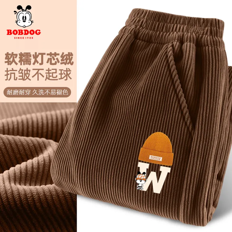 巴布豆卡乐男童冬季加绒裤子2026新款男孩灯芯绒保暖裤儿童休闲裤