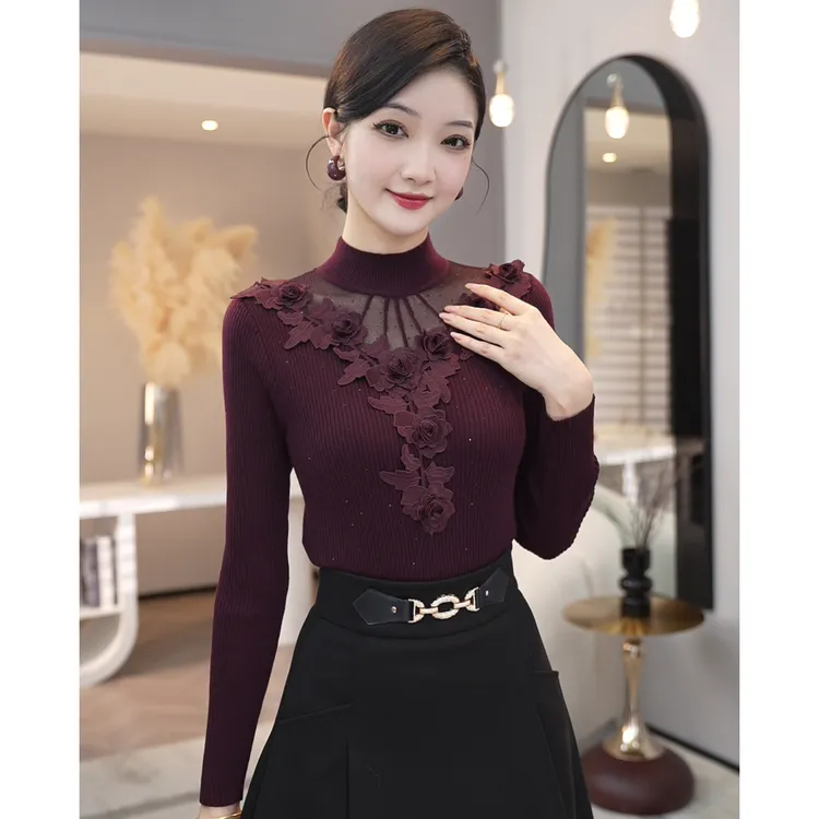 2026秋冬新款【8456】含绵羊毛烫钻酒立体提花重工长袖针织衫毛衣