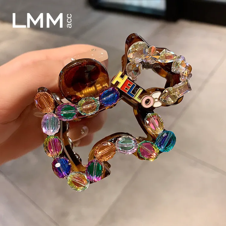 春夏甜美彩钻小狗中号抓夹韩系后脑勺全盘发夹气质鲨鱼夹头饰发饰