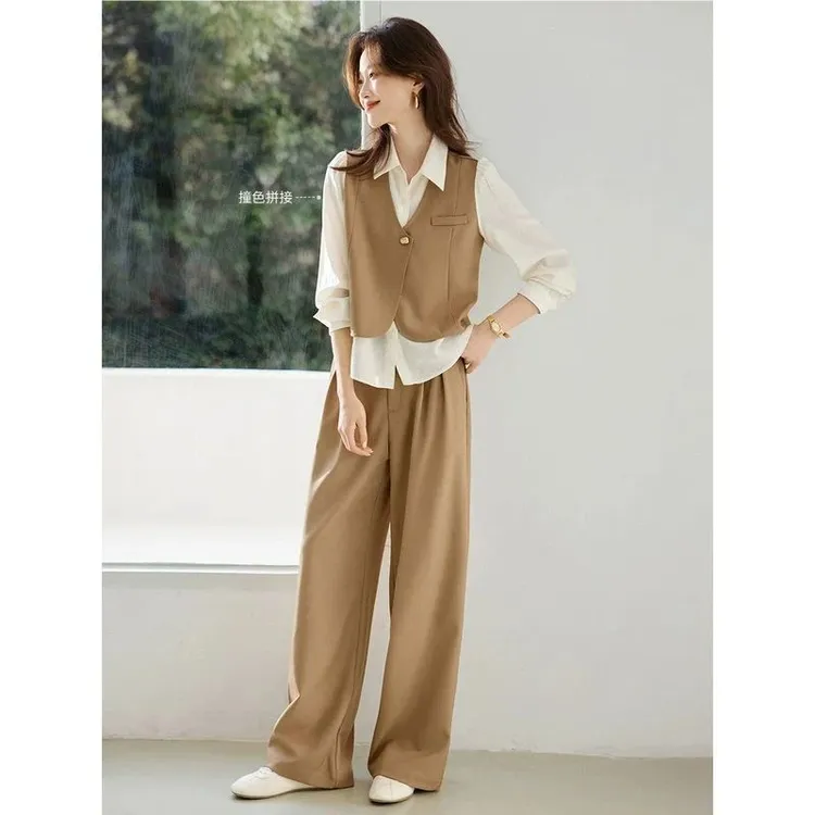 假两件马甲阔腿裤女装通勤穿搭一整套2025新款爆款高级感套装洋气