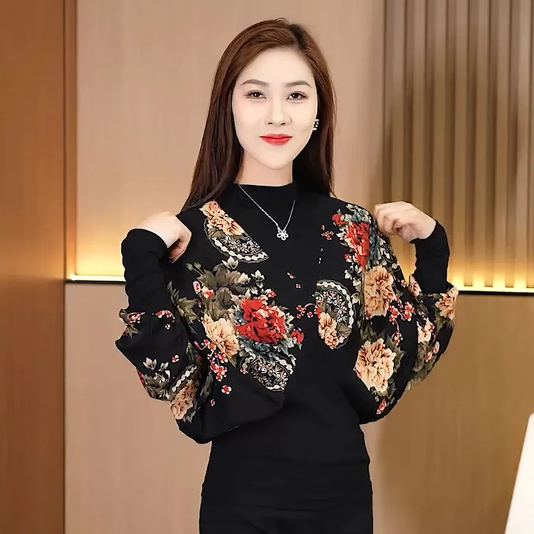 拉夏贝尔假两件蝙蝠袖t恤女2025秋季新款宽松洋气减龄打底衫上衣