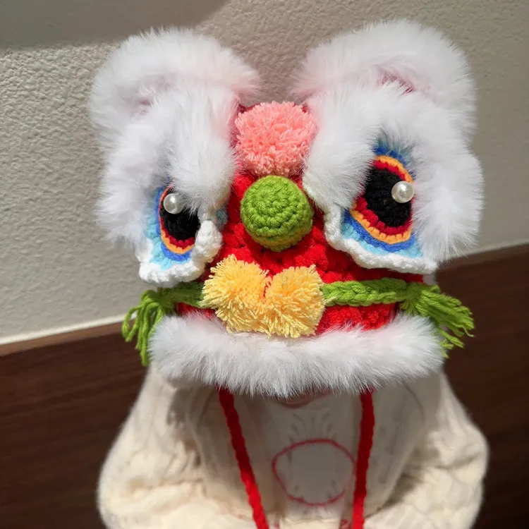 原创正版纯手工虎头帽亲子秋冬保暖毛线帽中国风醒狮帽新年老虎帽