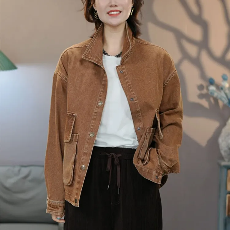 8932卡#2025秋季新款美拉德色系设计感水洗重工时尚牛仔外套上衣