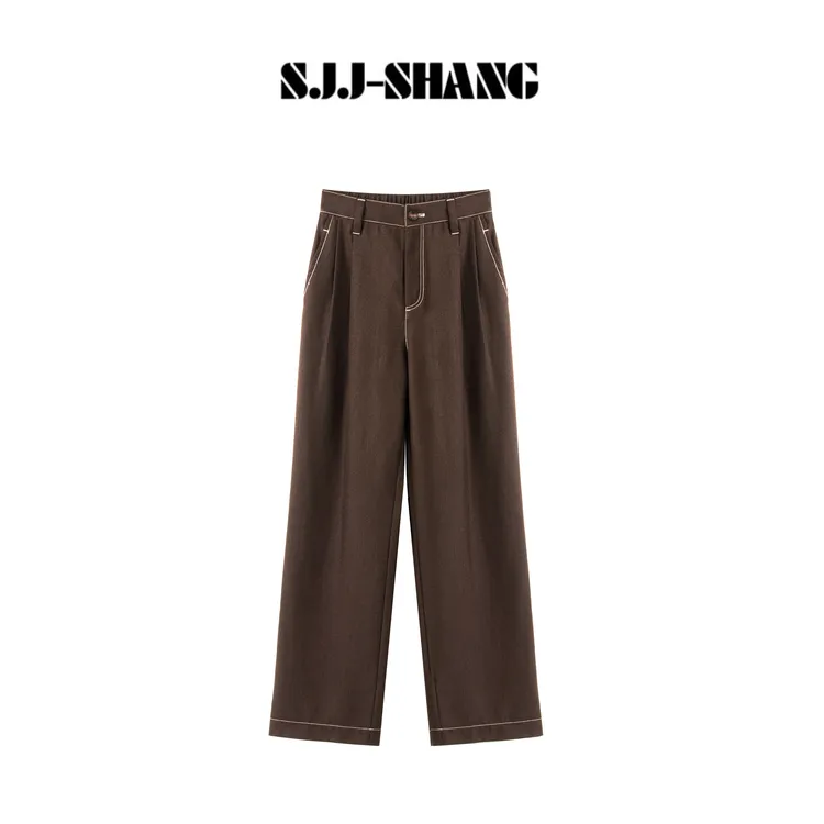 SJJ-SHANG【可可牛仔】25早秋新品亚麻亲肤设计感时尚裤子q135015p