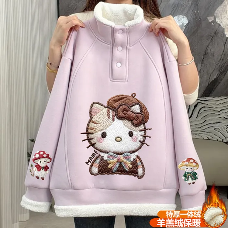 女童2025新款按扣秋冬季保暖羊羔绒洋气时尚中大童百搭立领卫衣