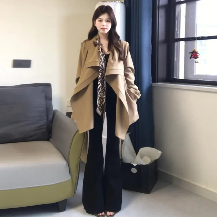 慵懒松弛感韩系卡其色长袖早秋季外套女2025新款穿搭时尚法式风衣