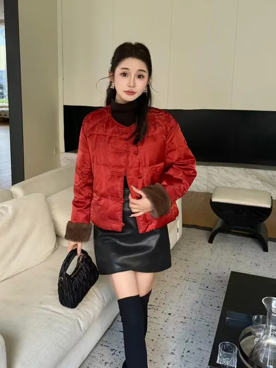 新款爆款新中式中国风红色棉服外套女冬季唐装年轻款高端洋气上衣