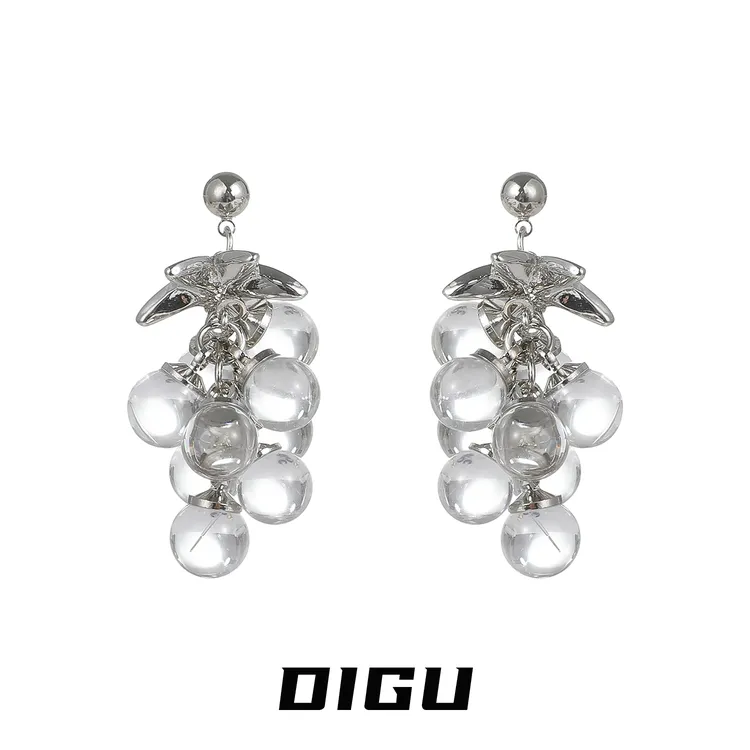 嘀咕家 铜合金仿水晶耳饰 透明水晶串珠葡萄耳环独特流苏耳环耳饰