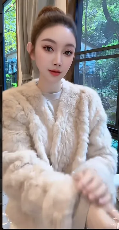 Nalian/拿恋豆子优选-秋冬气质短款牛角扣V领毛毛一体外套DZ99126