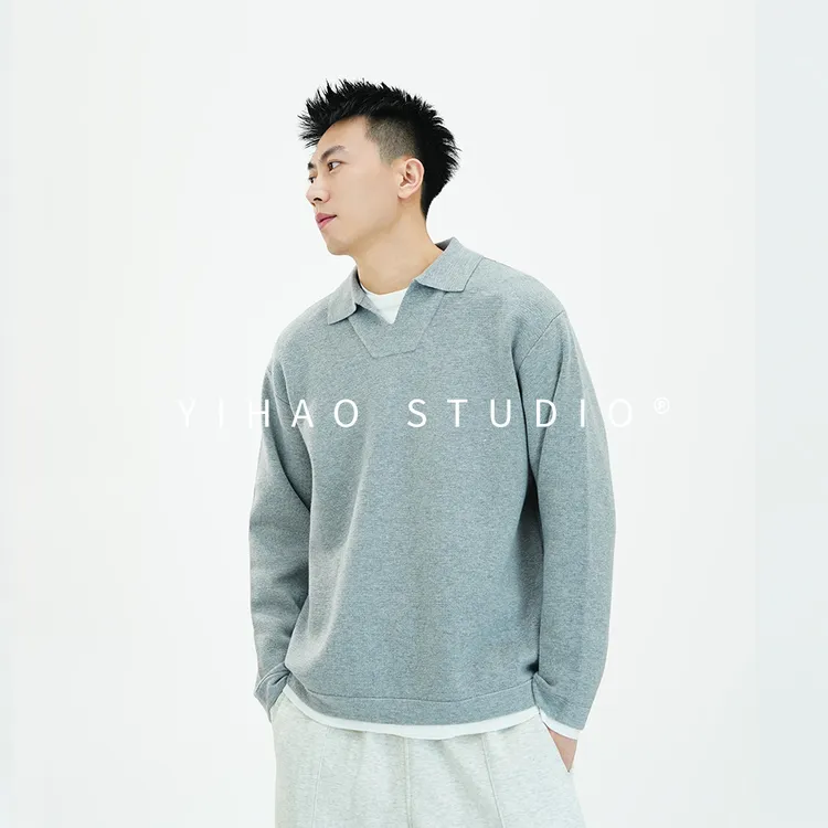 YIHAO STUDIO秋款高级感老钱风时尚海鸥领针织休闲百搭保暖毛衣