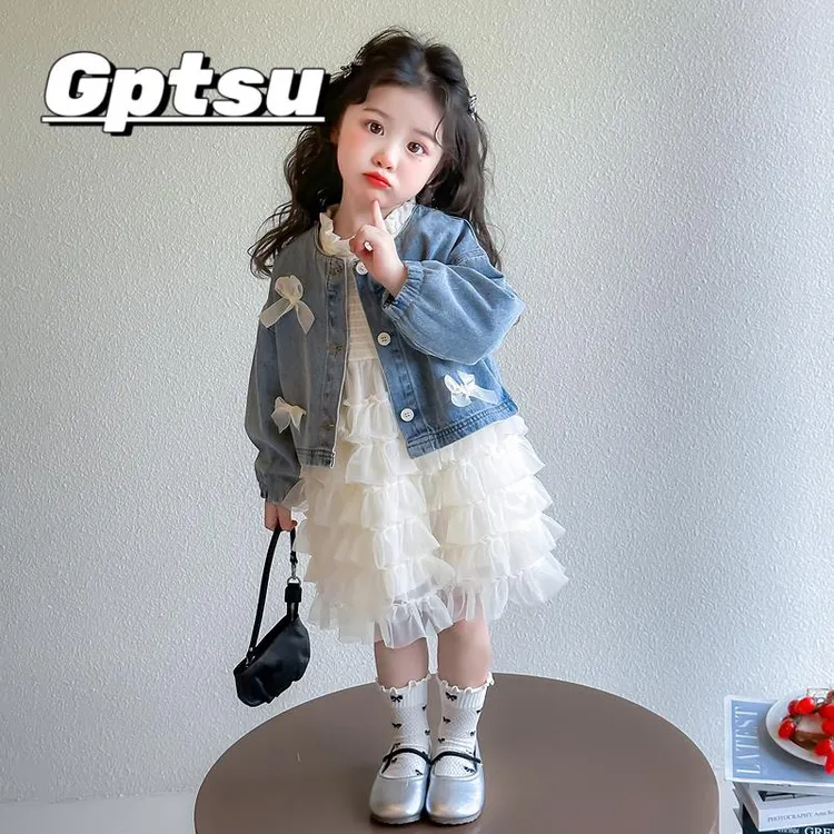 GPTSu女童春秋牛仔裙子秋装2025新款连衣裙女宝宝蛋糕公主裙套装