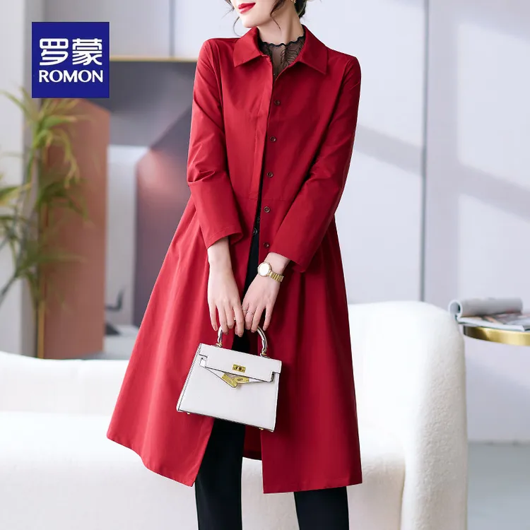 罗蒙春秋外套时尚高贵夫人气质大衣喜婆婆礼服中老年女风衣中长款