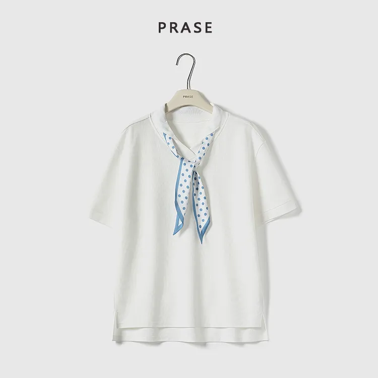 PRASE·噜【槐夏旧书】微胖轻奢设计款夏学院风波点领带T恤PR506B82