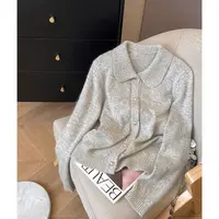 【丹姐家~花纱爱心扣开衫】娃娃领设计感针织开衫