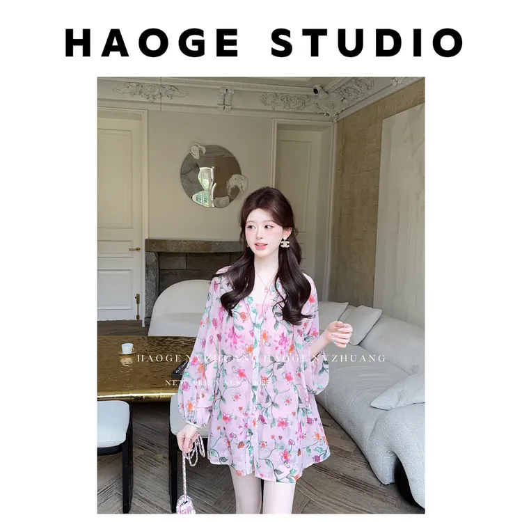 浩哥严选●烟雨集JJX4SJT3050外套+短裤预小众甜美印花夏季宽松版