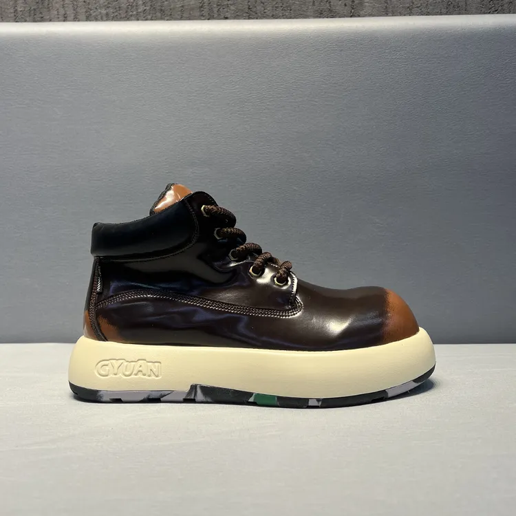 英伦风马丁靴大头鞋高帮休闲鞋单棉同款加绒保暖秋冬圆头系带轻奢