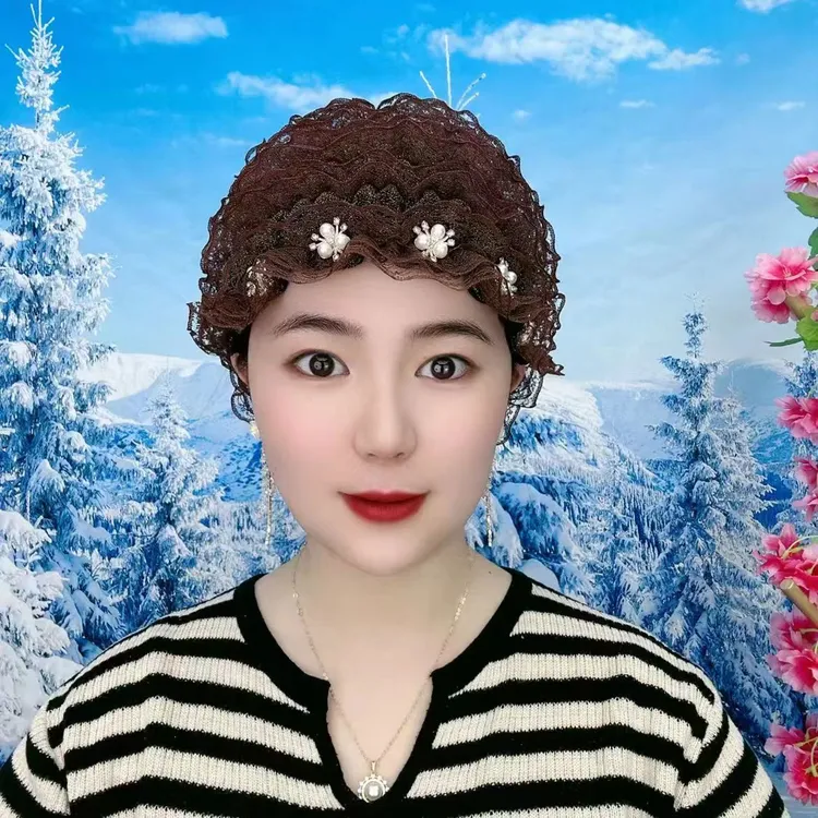 帽子女蕾丝帽遮白发帽女头巾帽包头老年新款休闲妈妈帽时尚美人帽