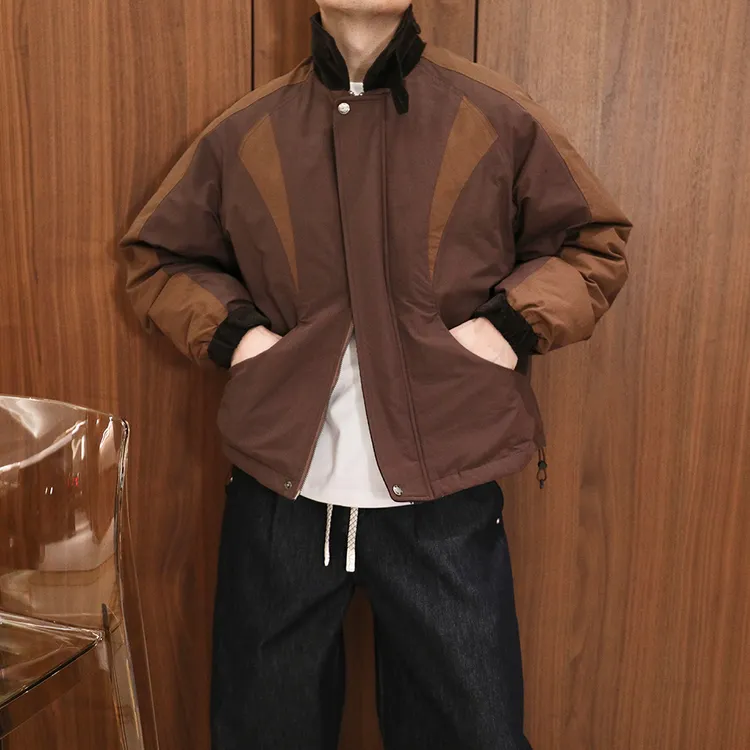 Extfine冬复古拼色设计感风衣90白鸭绒夹克外套男羽绒服宽松保暖