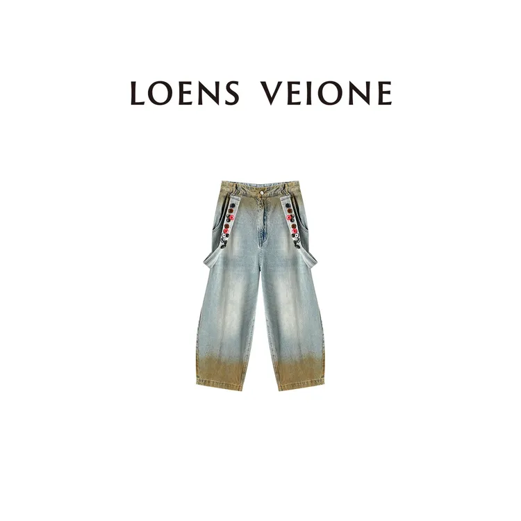 LOENS VEIONE/罗拉【纯棉】夏季宽松背带钉扣潮流牛仔裤25CVBG0169N