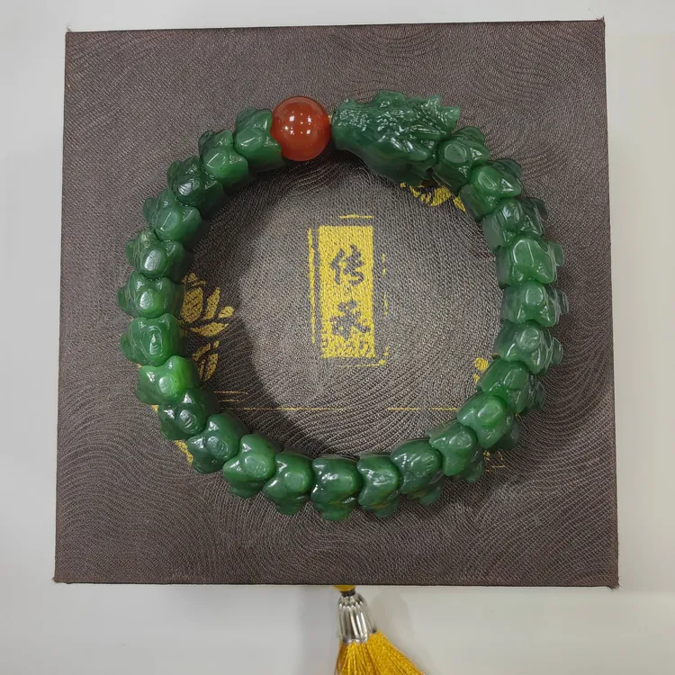 和田玉碧玉 龙骨手串 俄罗斯7号坑碧玉