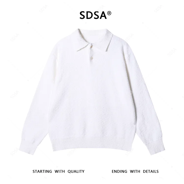 SDSA男士秋冬新款轻奢痞帅男装设计师翻领纯色套头款重工毛衣针织
