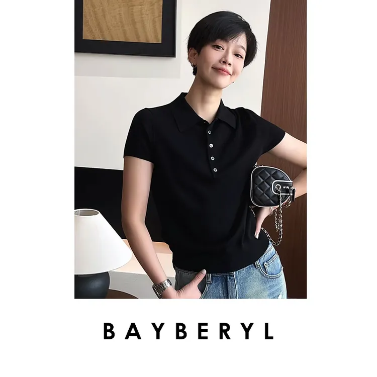 BAYBERYL老贝布拉格*Polo领知识学院短袖百搭针织衫ZZS5D0122-4/2