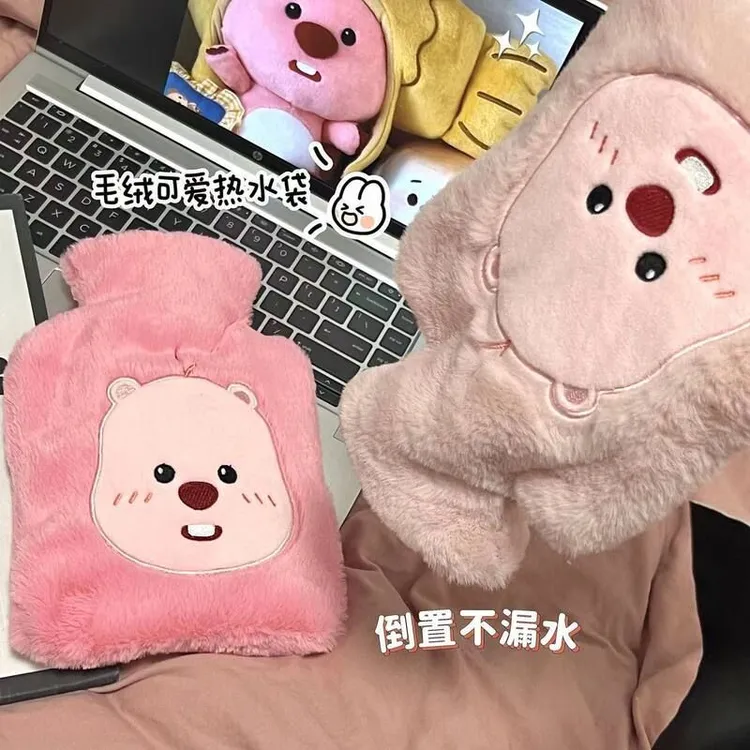 卡通海狸小女注水学生暖冬天毛绒可爱热水袋肚子式随身热敷