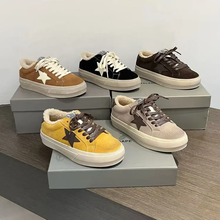 韩版百搭做旧脏脏小脏鞋羊羔毛毛鞋星星加绒棉鞋休闲厚底女鞋板鞋