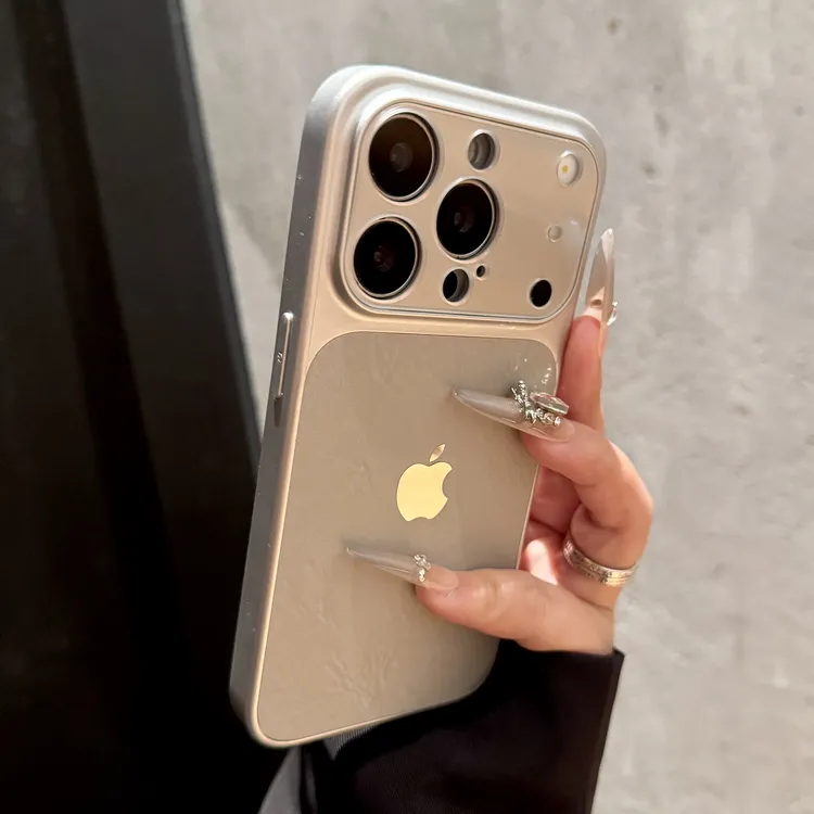 高颜值冰裂纹皮质大视窗适用iPhone17pro手机壳时尚16全包15/14软