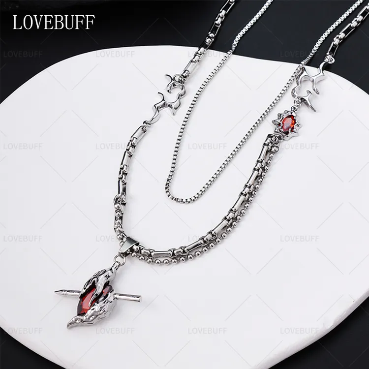 lovebuff暗羽穿心项链叠戴项链同人周边饰品cos道具心脏吊坠项链