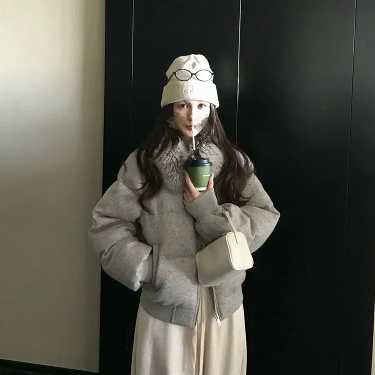 糯感小暖包 可拆卸长尖毛领羊毛老钱三星安心90白鸭绒羽绒外套女