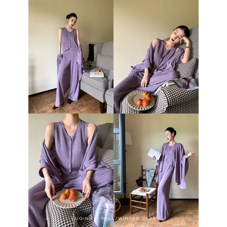 鹭青一原创【穗宜】天丝亚麻法式慵懒风背心休闲裤套装L25G7582BA