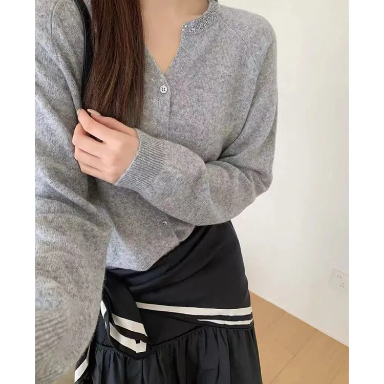 【丹姐家~】韩版时尚圆领长袖针织开衫