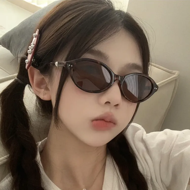 复古豹纹茶色高级感欧美辣妹椭圆猫眼偏光墨镜女方圆脸显瘦太阳镜