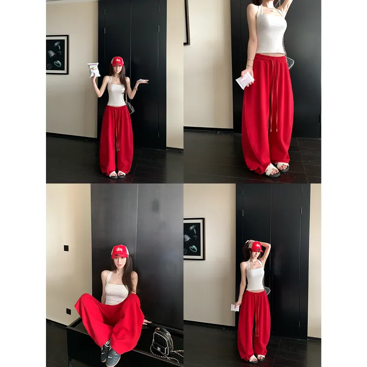 SKK7.23/20点 万搭张力 320G解构分割弯刀抽绳休闲裤松弛感阔腿裤