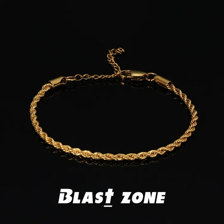 钛钢手链 巨显贵~3mm金色麻花手链素款美式高级感男配饰品 强保色