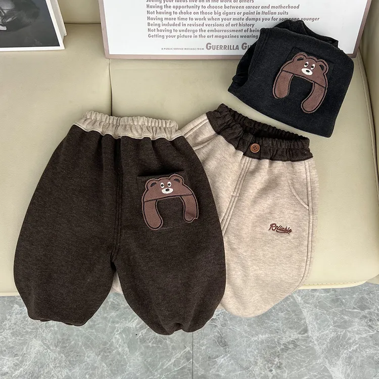 宝宝秋冬加绒PP长裤新款童装男女童婴儿保暖休闲卫裤儿童卡通裤子