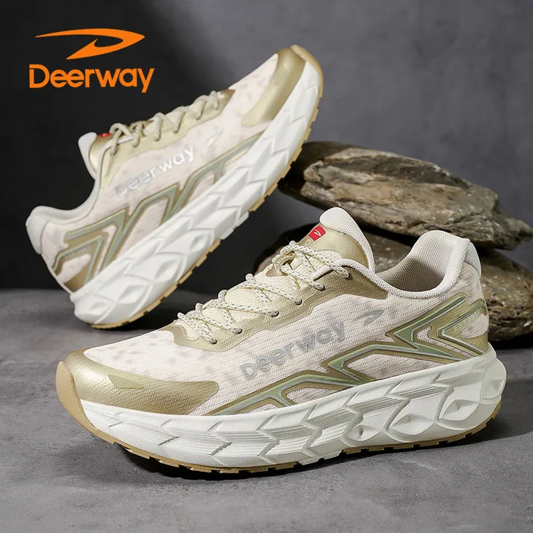 Deerway/德尔惠男鞋网面公路小道跑道广场跑步鞋系带情侣减震时尚