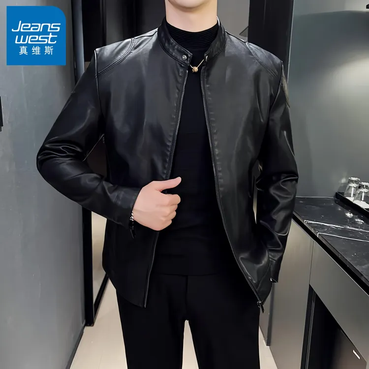 真维斯Jeanswest/男士皮衣韩版短款修身百搭休闲修身机车夹克外套
