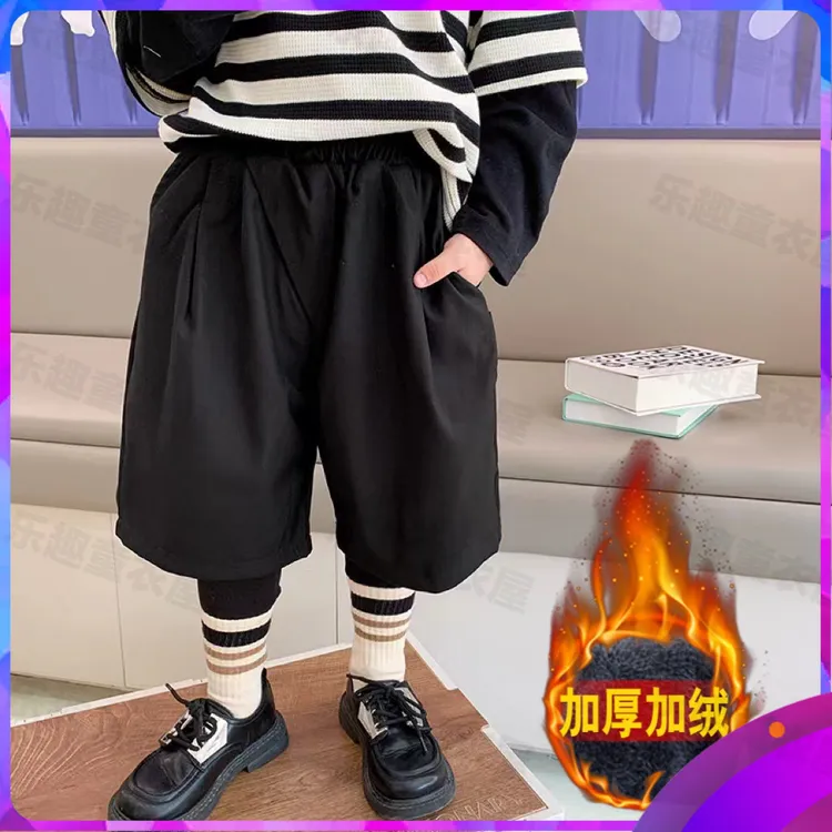 童装男童裤子春秋新款儿童洋气百搭假两件靴裤宝宝秋冬加绒保暖裤