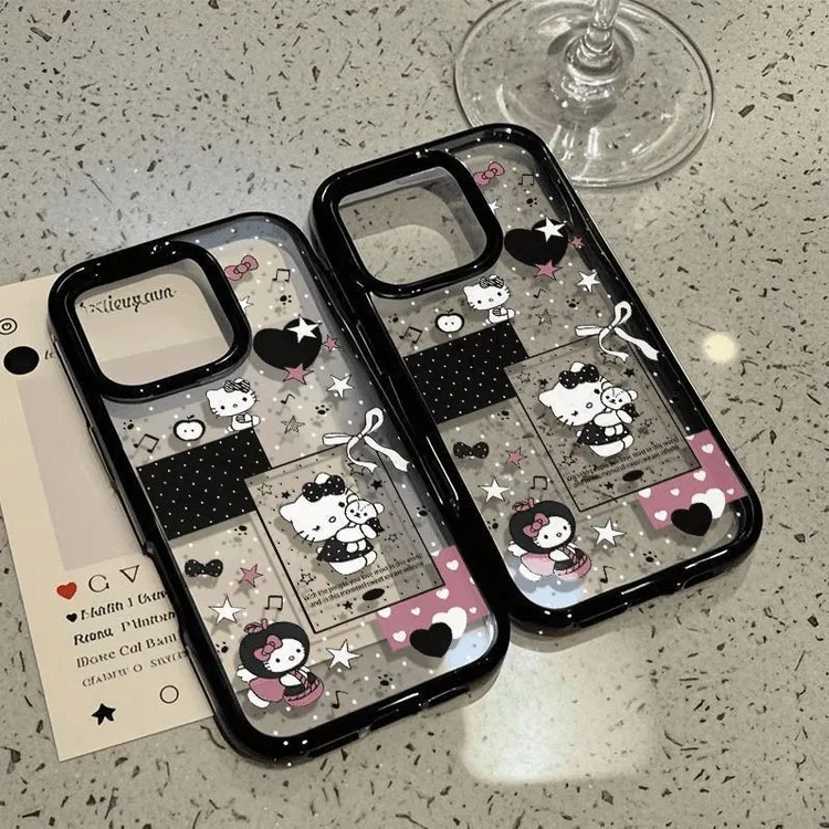 趣味格纹KT酱适用苹果16Promax新款15黑边14亚克力手机壳12保护套