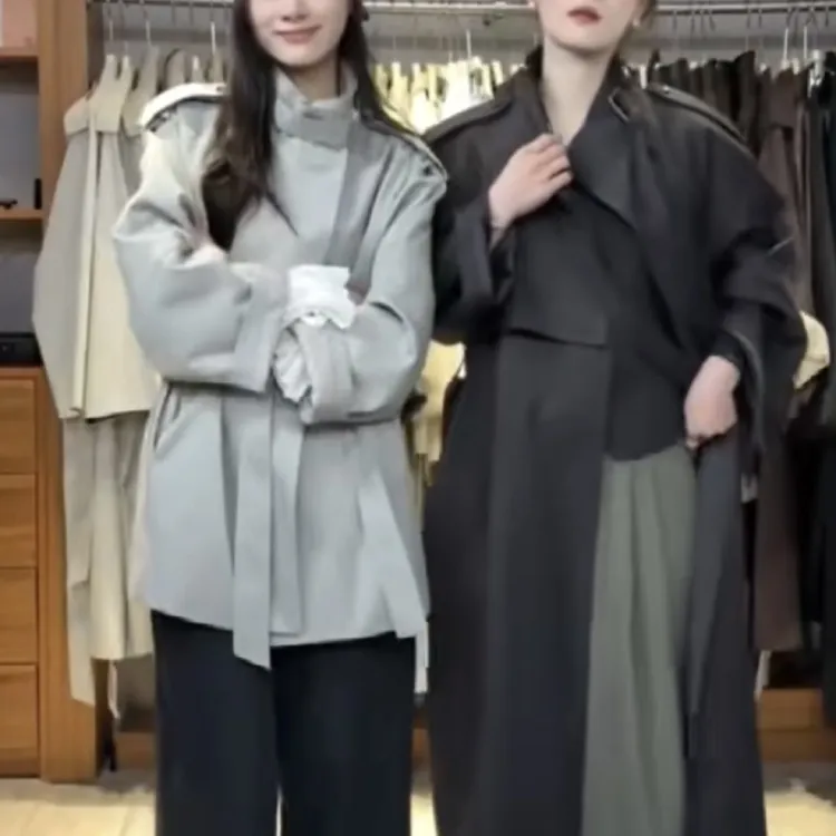 新款复古斗篷中长款风衣外套女小个子春季设计感十足