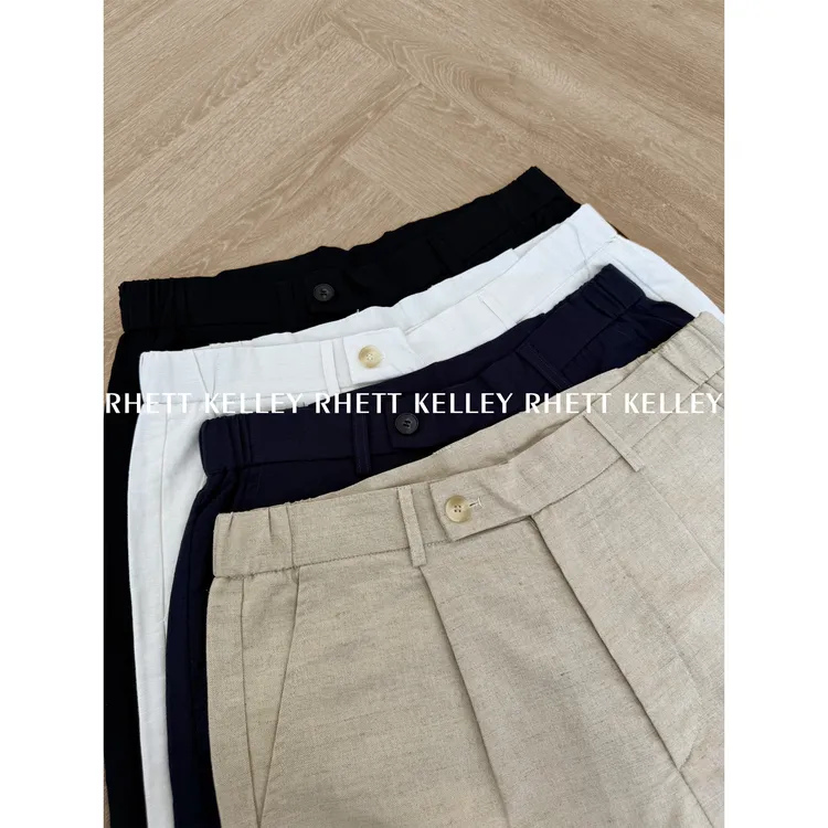 『 松弛百搭 亚麻亲肤』夏日高端老钱风棉麻混纺百搭休闲直筒短裤