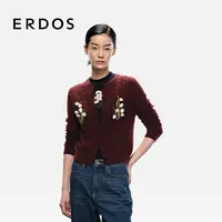 ERDOS 圆领绞花女士羊绒衫25年早秋新品手钩立体花束装饰上衣开衫